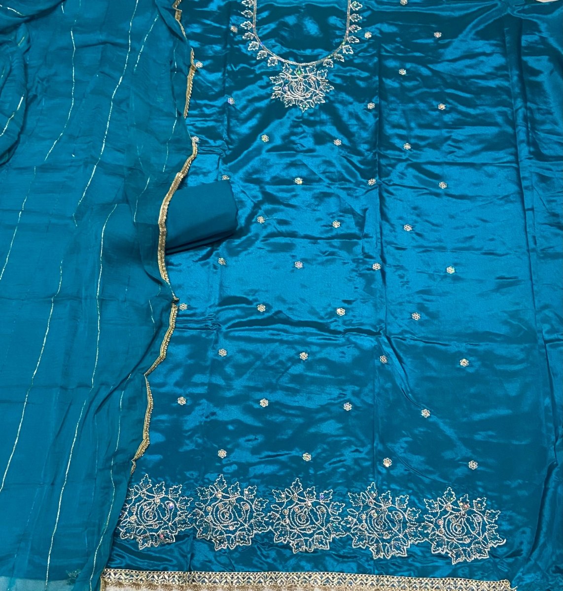 Classy Glass Organza Suit Set with Zari Thread Work - Yanchi