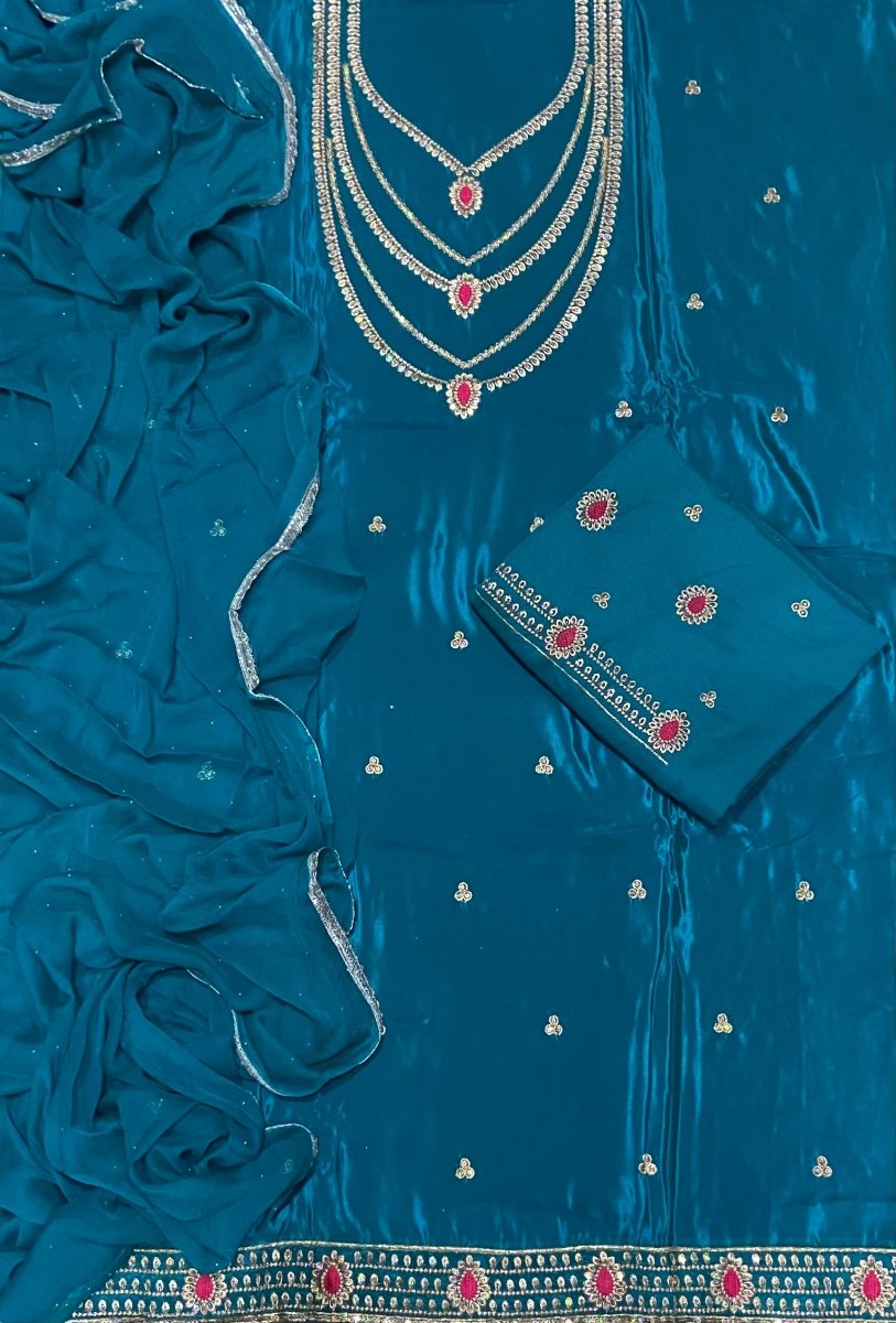 Classy Glass Organza Suit Set with Zari Thread Work - Yanchi