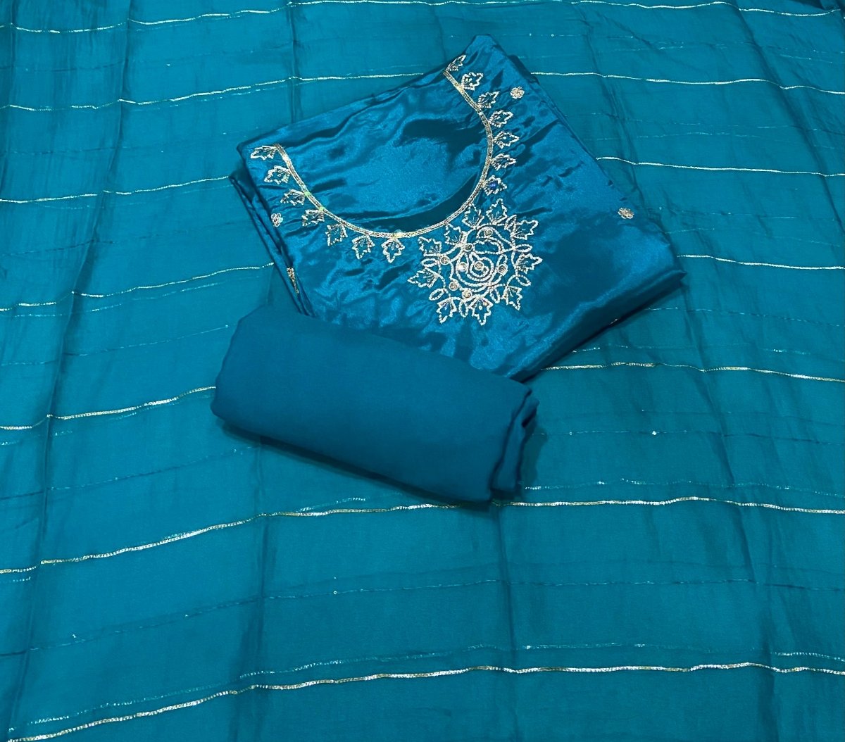 Classy Glass Organza Suit Set with Zari Thread Work - Yanchi