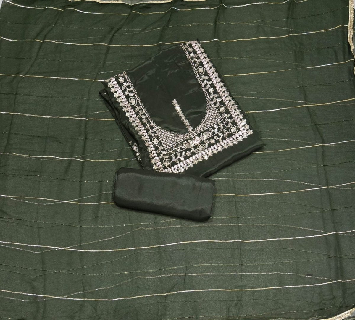 Classy Glass Organza Suit Set with Zari Thread Work - Yanchi