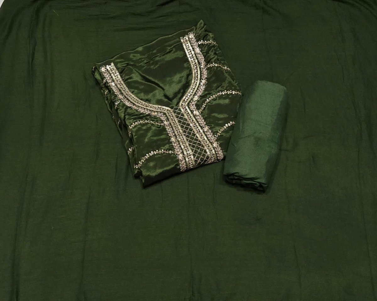 Classy Glass Organza Suit Set with Zari Thread Work - Yanchi