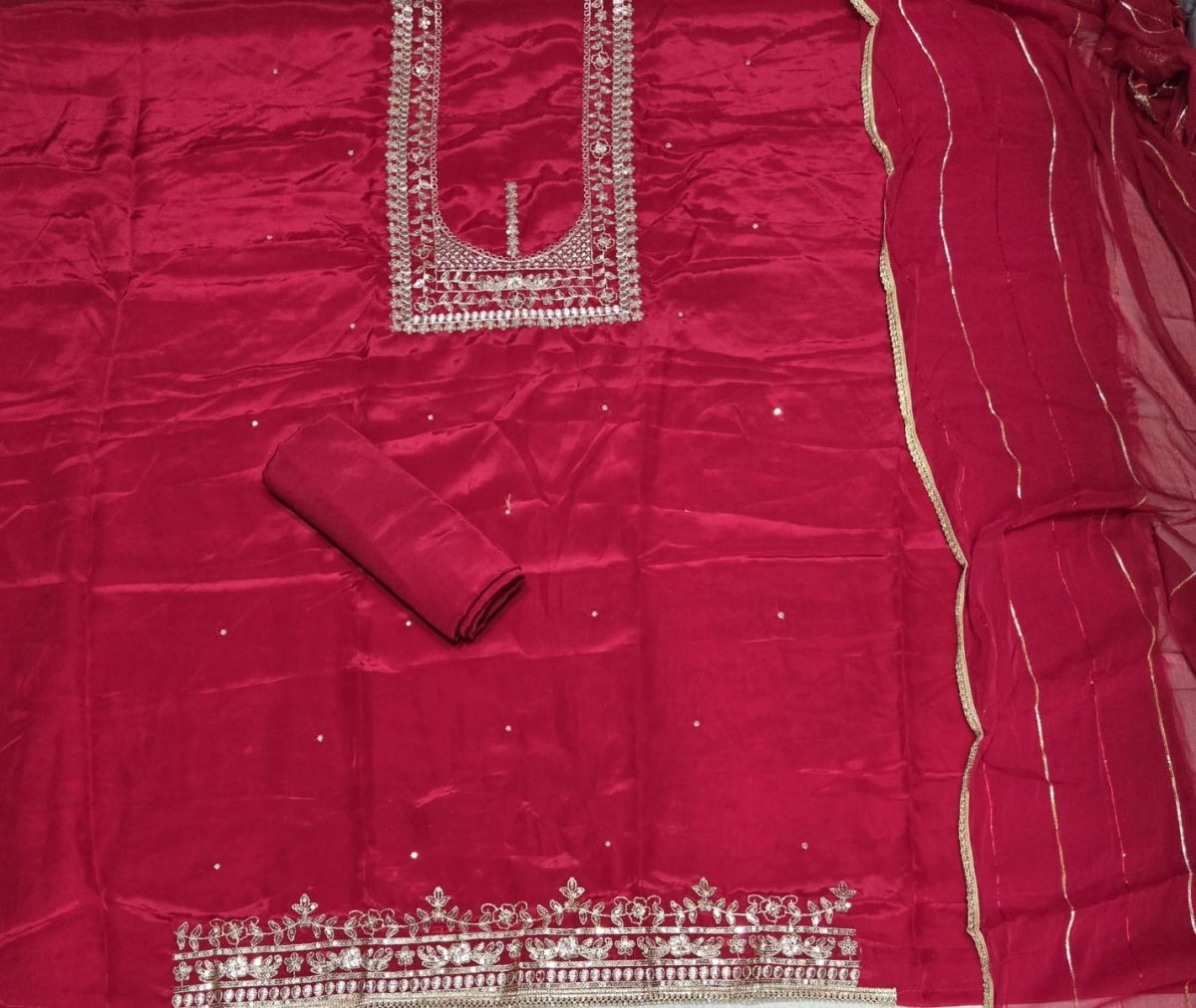 Classy Glass Organza Suit Set with Zari Thread Work - Yanchi