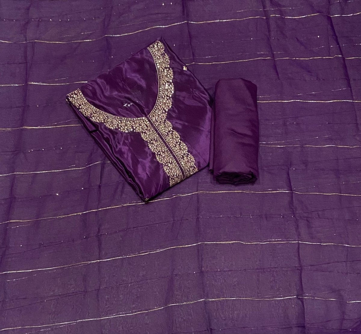 Classy Glass Organza Suit Set with Zari Thread Work - Yanchi