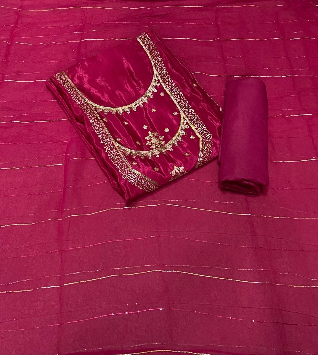 Classy Glass Organza Suit Set with Zari Thread Work - Yanchi