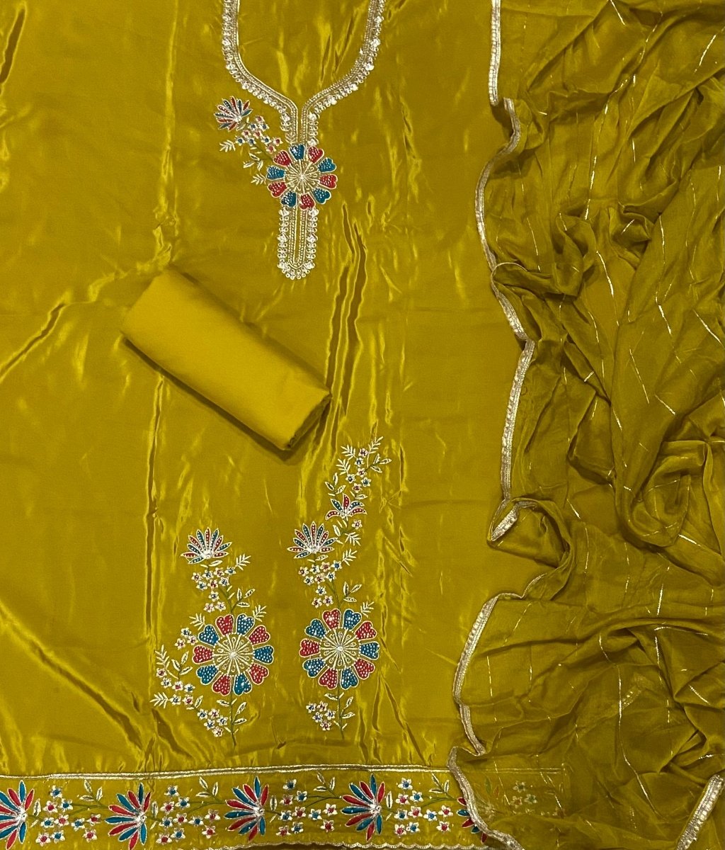 Classy Glass Organza Suit Set with Zari Thread Work - Yanchi