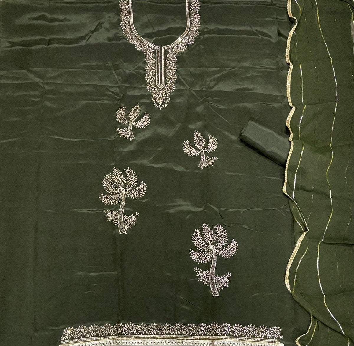 Classy Glass Organza Suit Set with Zari Thread Work - Yanchi