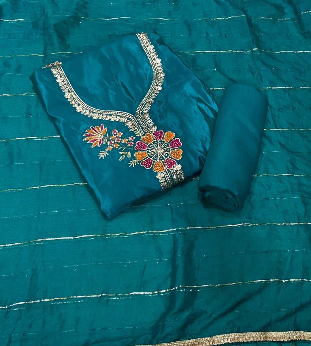 Classy Glass Organza Suit Set with Zari Thread Work - Yanchi