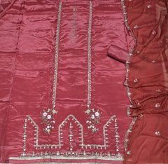 Classy Glass Organza Suit Set with Zari Thread Work - Yanchi