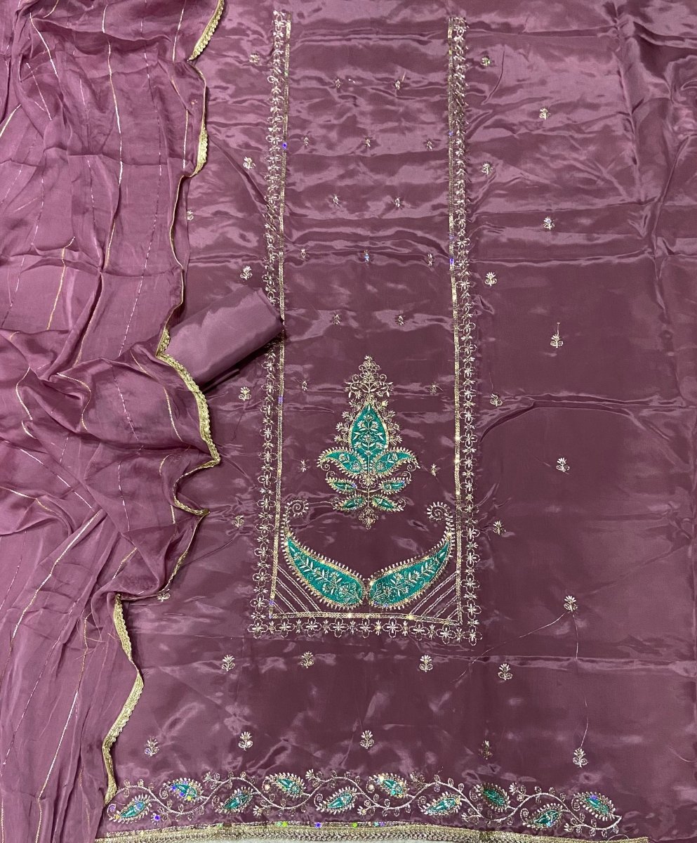 Classy Glass Organza Suit Set with Zari & Thread Work - Yanchi