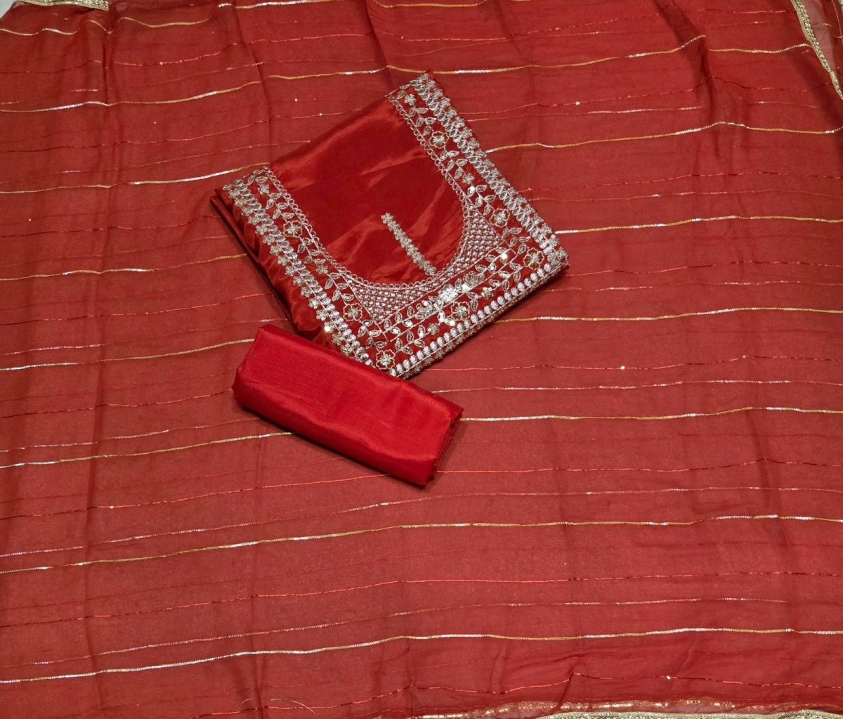 Classy Glass Organza Suit Set with Zari Thread Work - Yanchi