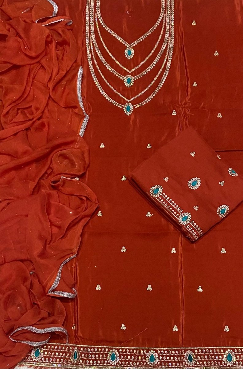 Classy Glass Organza Suit Set with Zari Thread Work - Yanchi