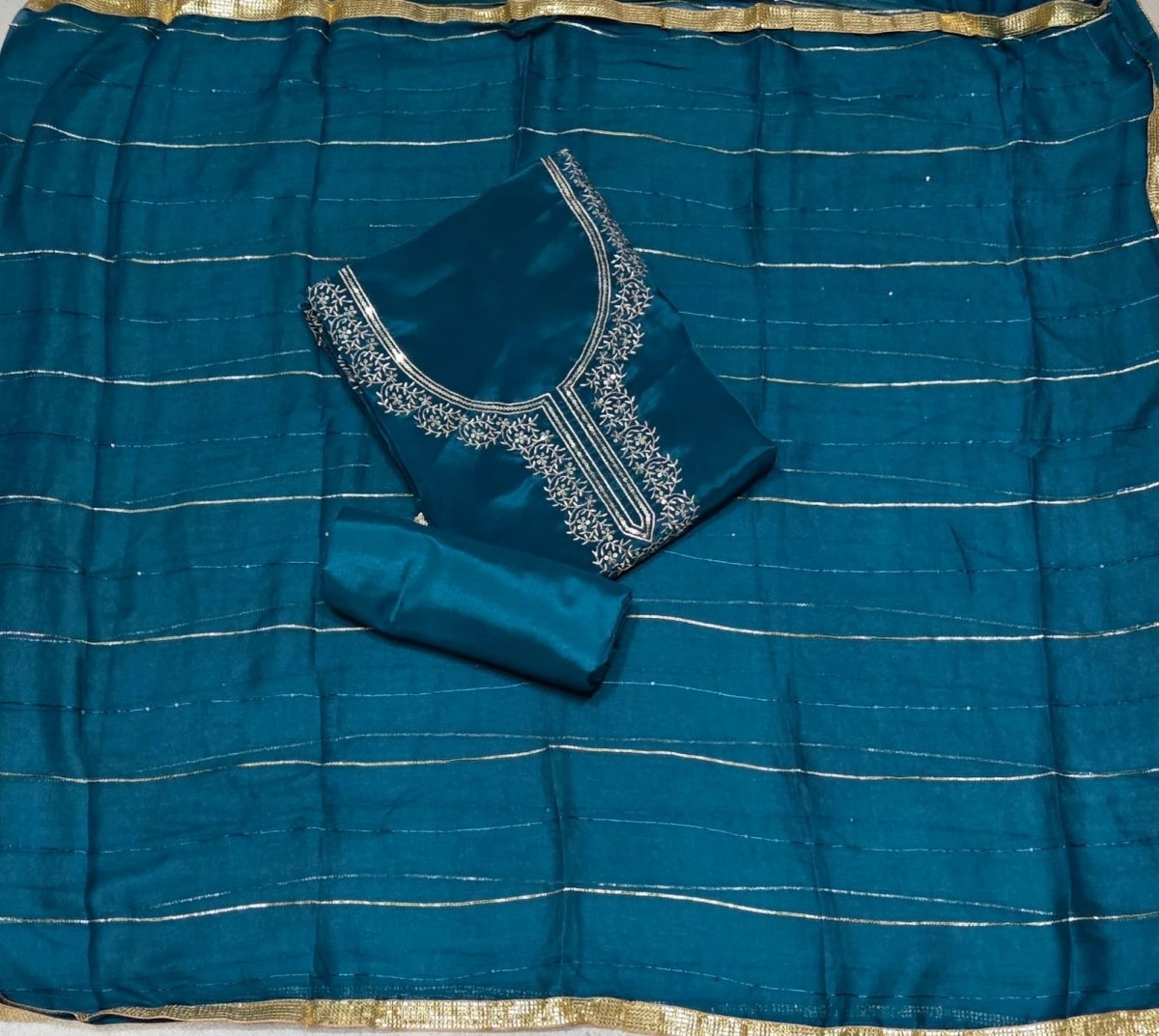 Classy Glass Organza Suit Set with Zari Thread Work - Yanchi