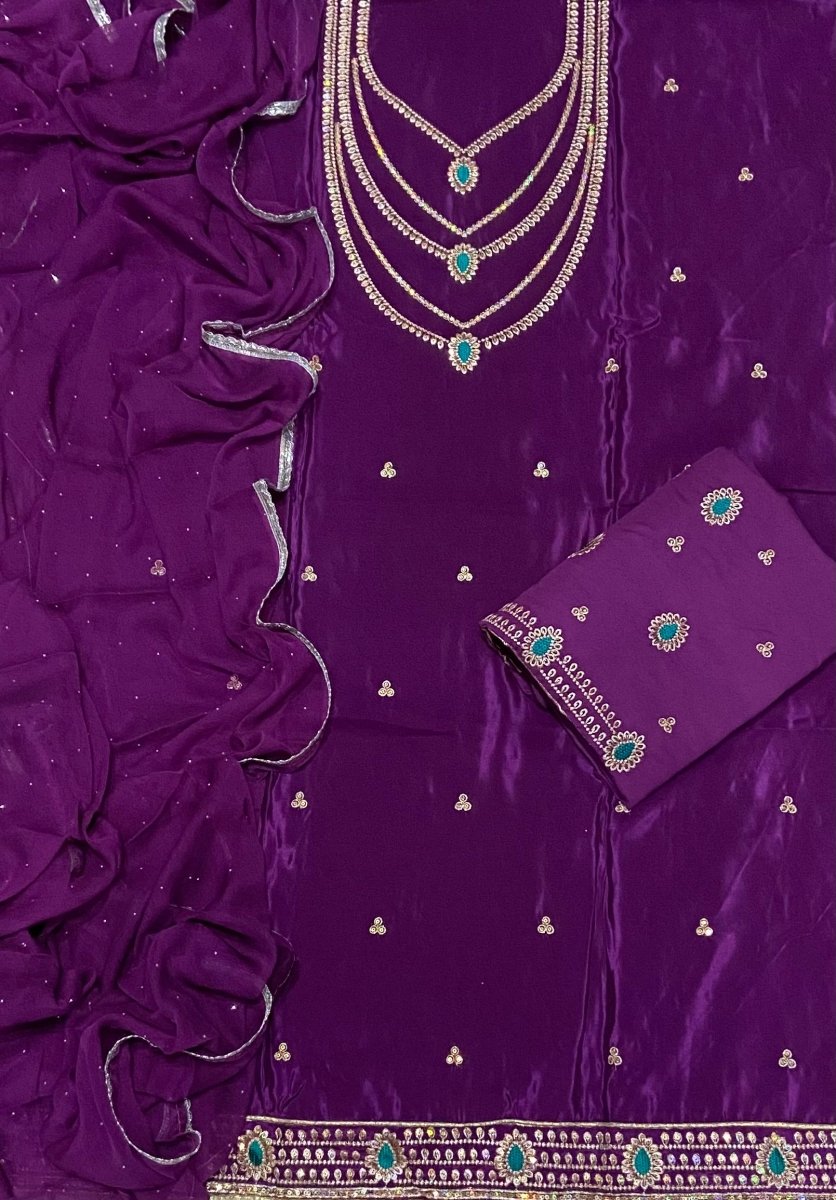 Classy Glass Organza Suit Set with Zari Thread Work - Yanchi