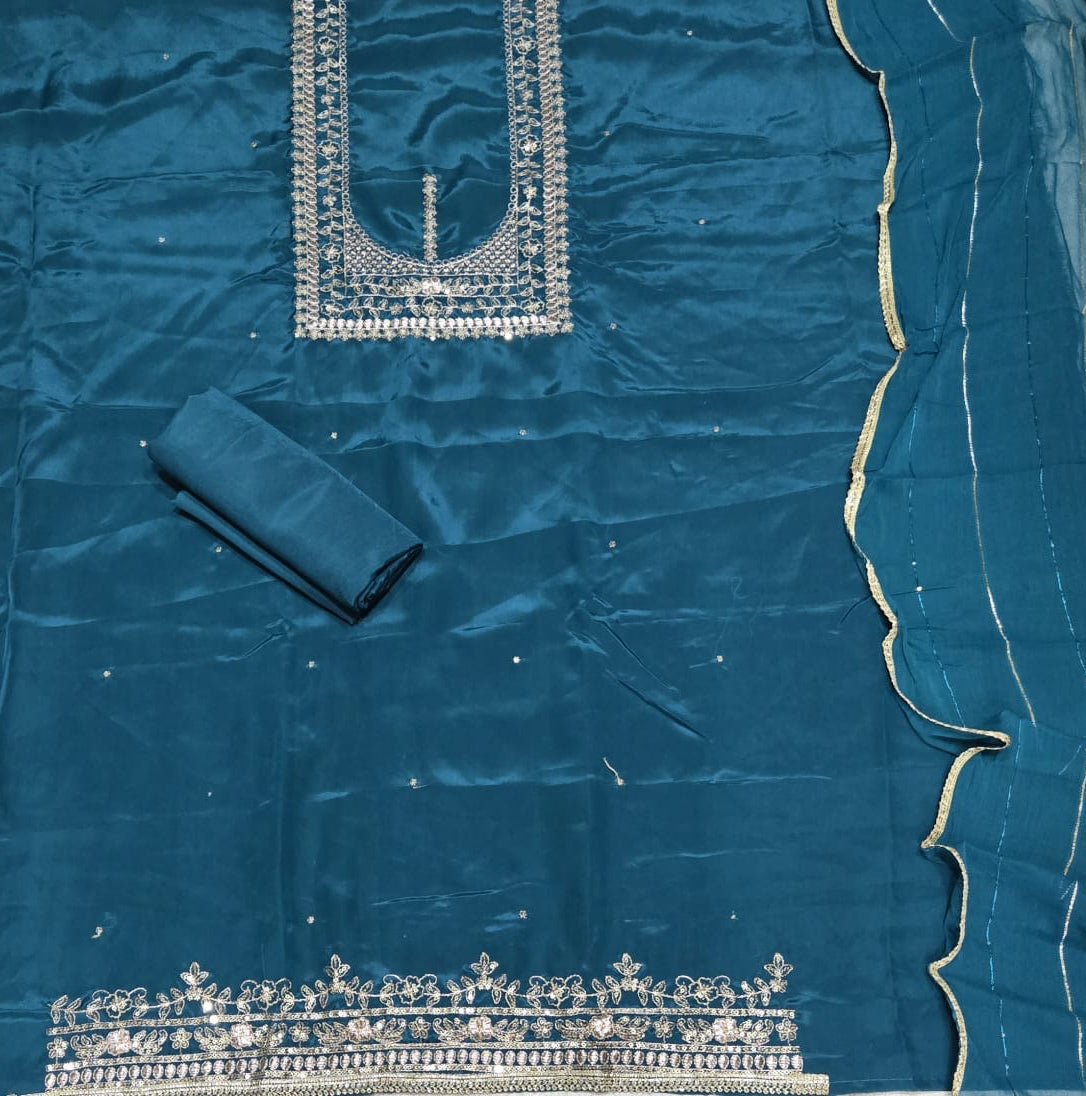 Classy Glass Organza Suit Set with Zari Thread Work - Yanchi