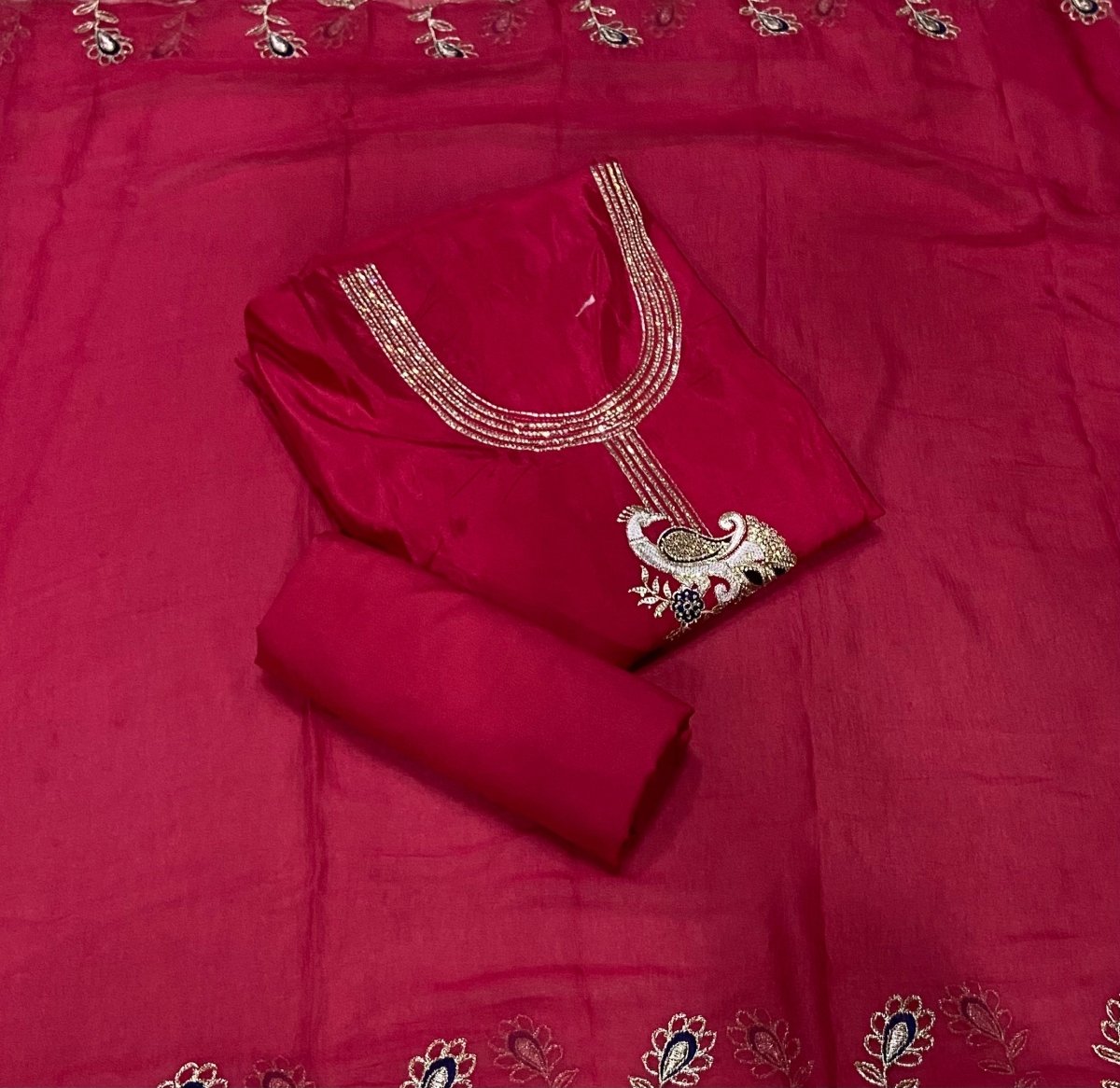 Classy Glass Organza Suit Set with Zari Work - Yanchi