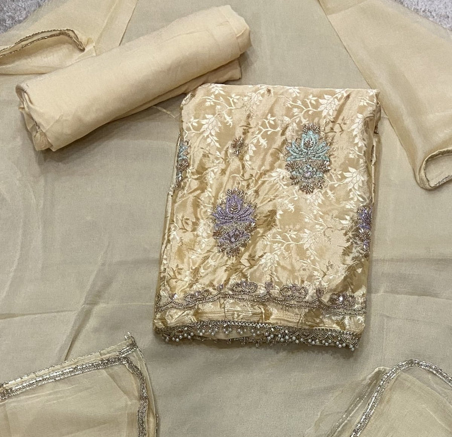Classy Organza Banarsi Suit Set With Stone Work - Yanchi