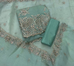 Classy Organza Crush Silk Suit Set with Sequins & Zari Thread Work - Yanchi