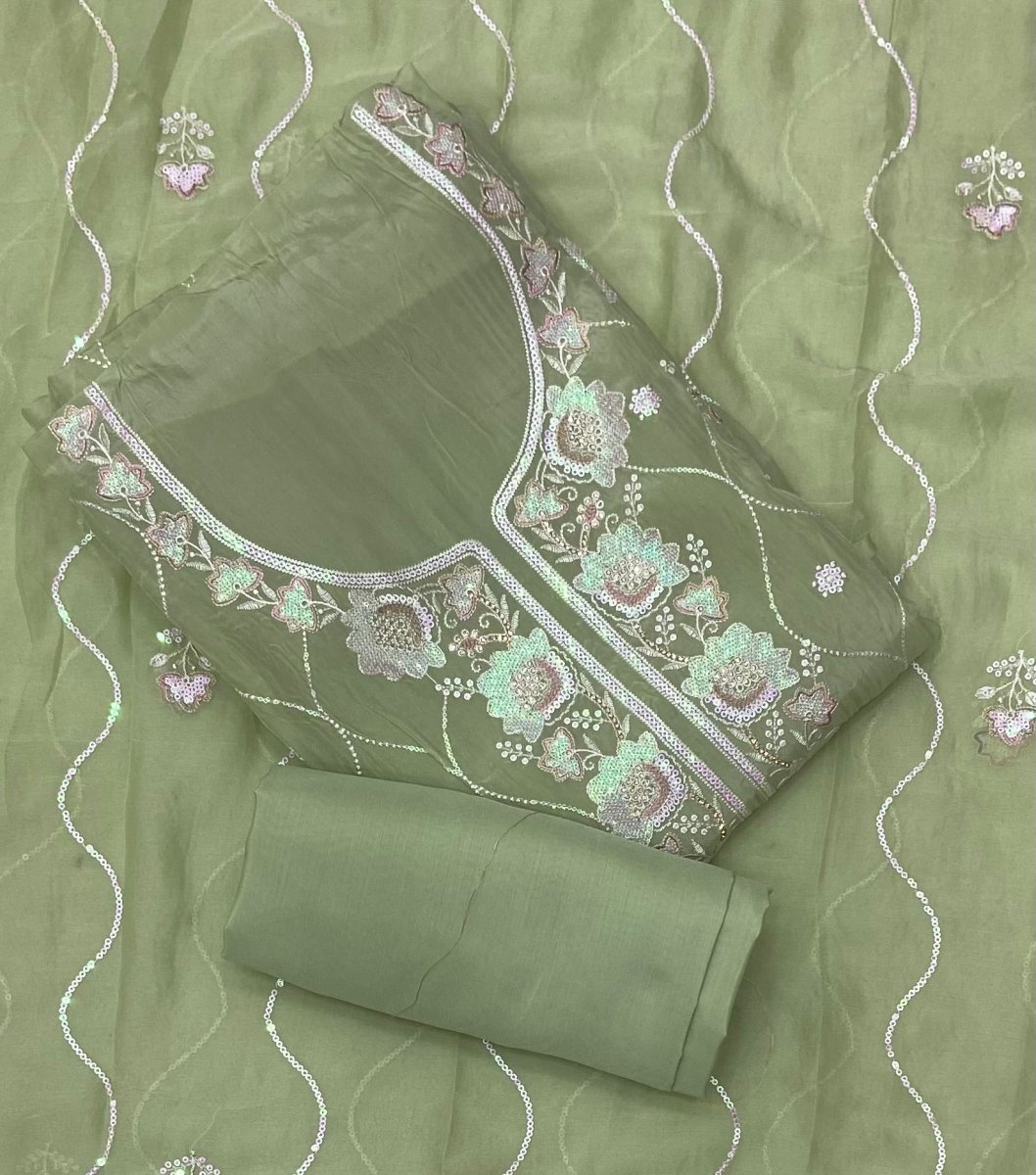 Classy Organza Silk Suit Set with Heavy Thread & Sequins Embroidery work - Yanchi