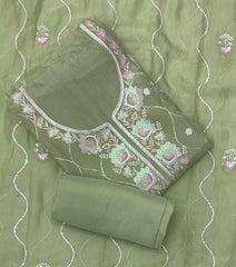 Classy Organza Silk Suit Set with Heavy Thread & Sequins Embroidery work - Yanchi
