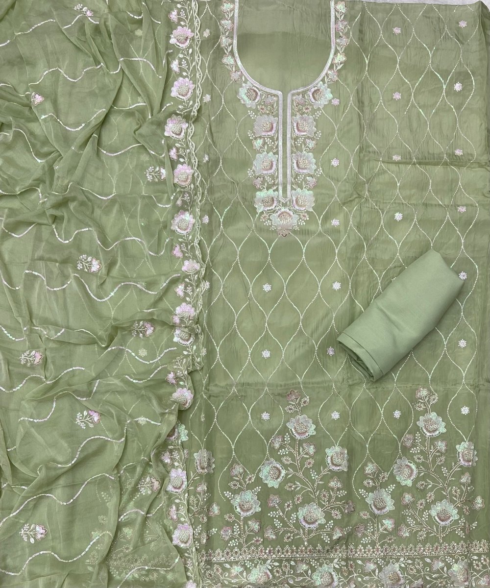 Classy Organza Silk Suit Set with Heavy Thread & Sequins Embroidery work - Yanchi