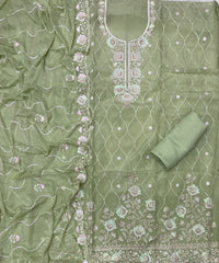 Classy Organza Silk Suit Set with Heavy Thread & Sequins Embroidery work - Yanchi