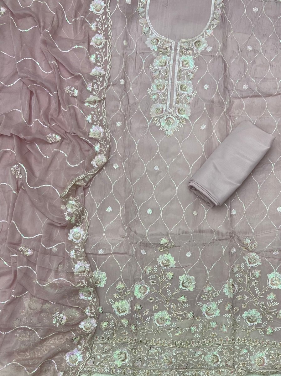 Classy Organza Silk Suit Set with Heavy Thread & Sequins Embroidery work - Yanchi