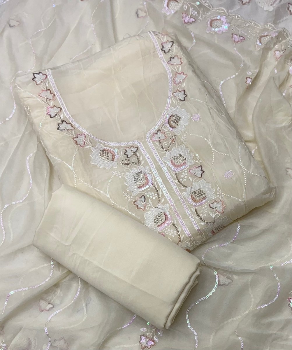 Classy Organza Silk Suit Set with Heavy Thread & Sequins Embroidery work - Yanchi