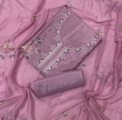 Classy Organza Silk Suit Set with Thread Embroidery work - Yanchi