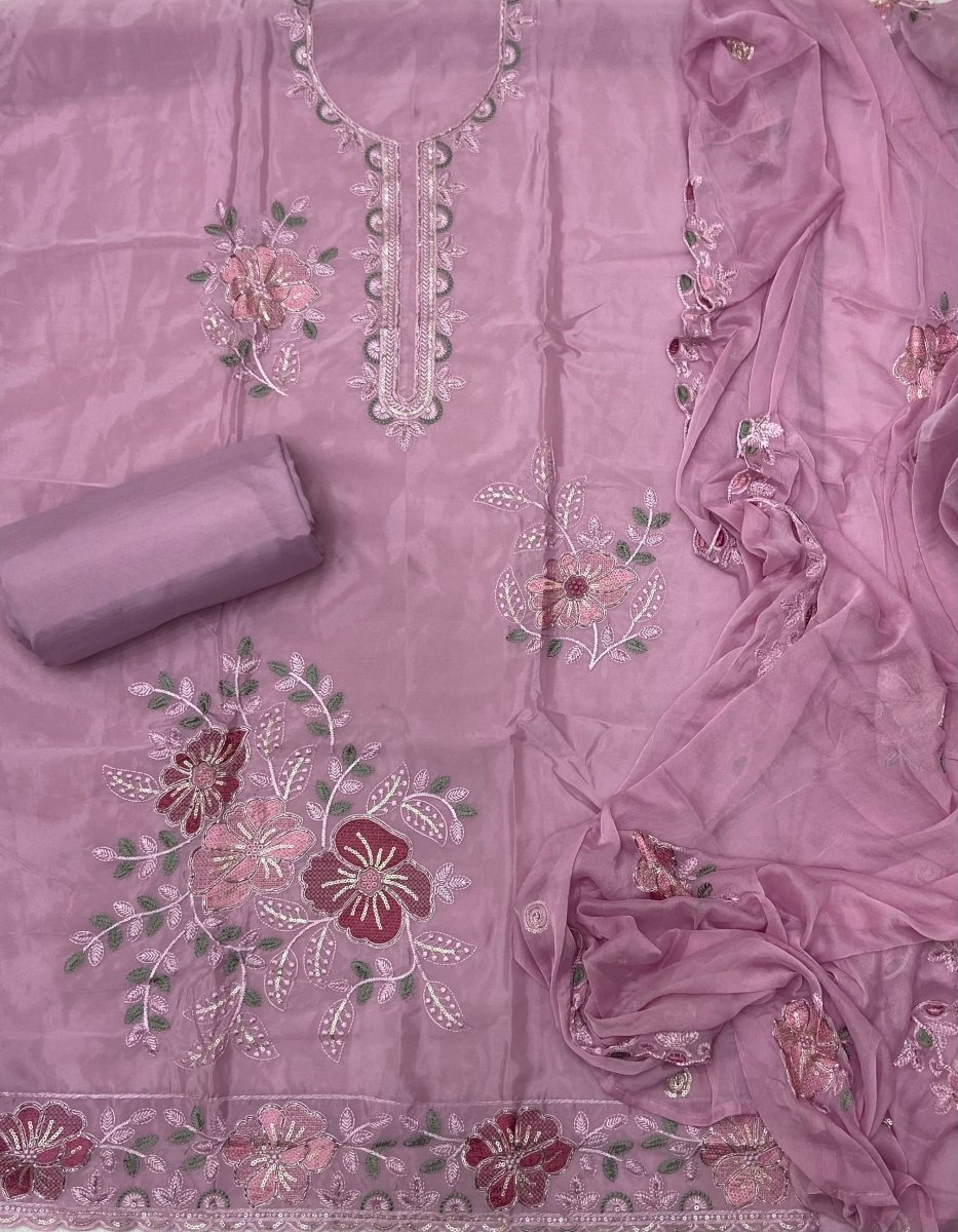 Classy Organza Silk Suit Set with Thread Embroidery work - Yanchi