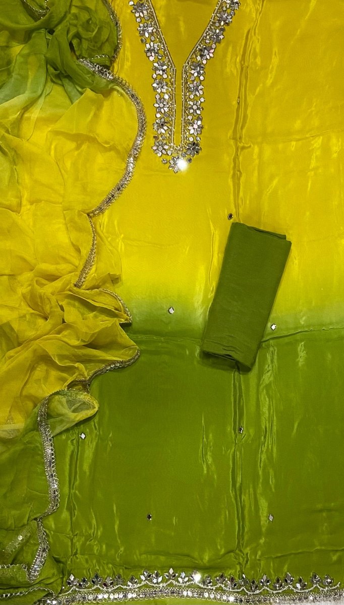 Classy Organza Suit Set with Heavy Real Mirror & Pearl Work - Yanchi