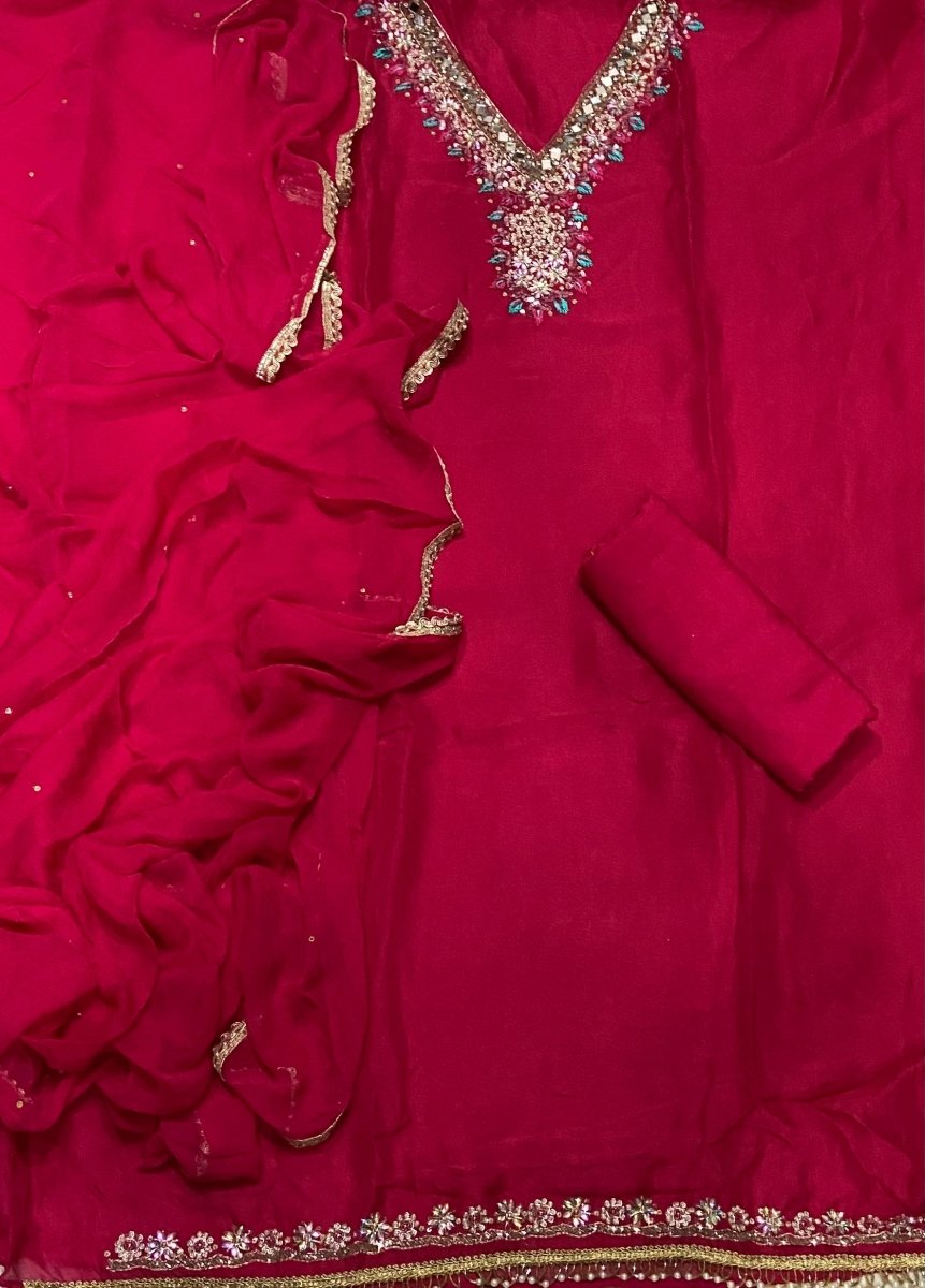 Classy Organza Suit Set with Heavy Real Mirror & Pearl Work - Yanchi