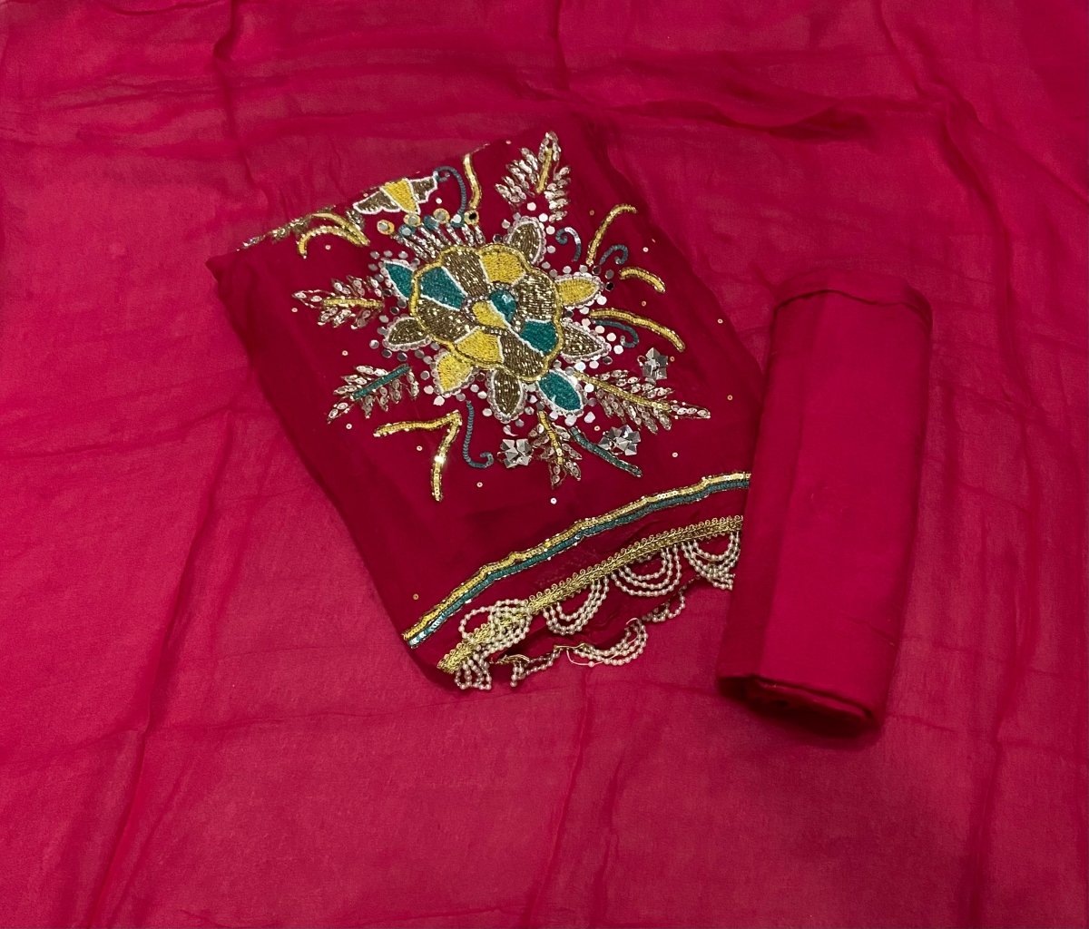 Classy Organza Suit Set with Heavy Real Mirror & Pearl Work - Yanchi