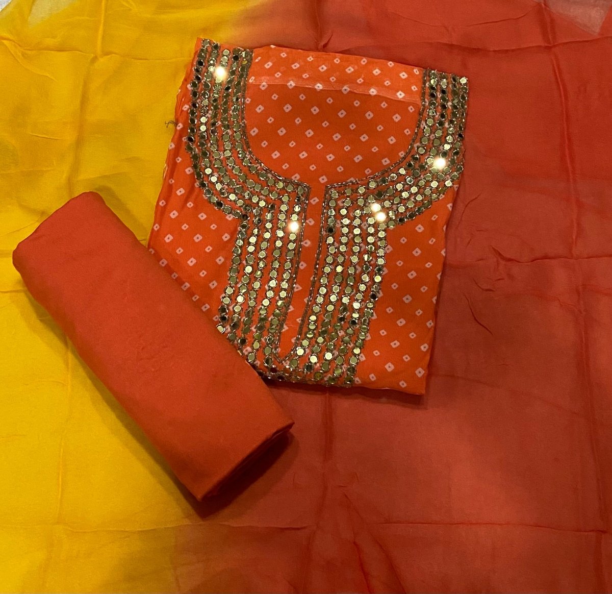 Classy Organza Suit Set with Heavy Real Mirror & Pearl Work - Yanchi