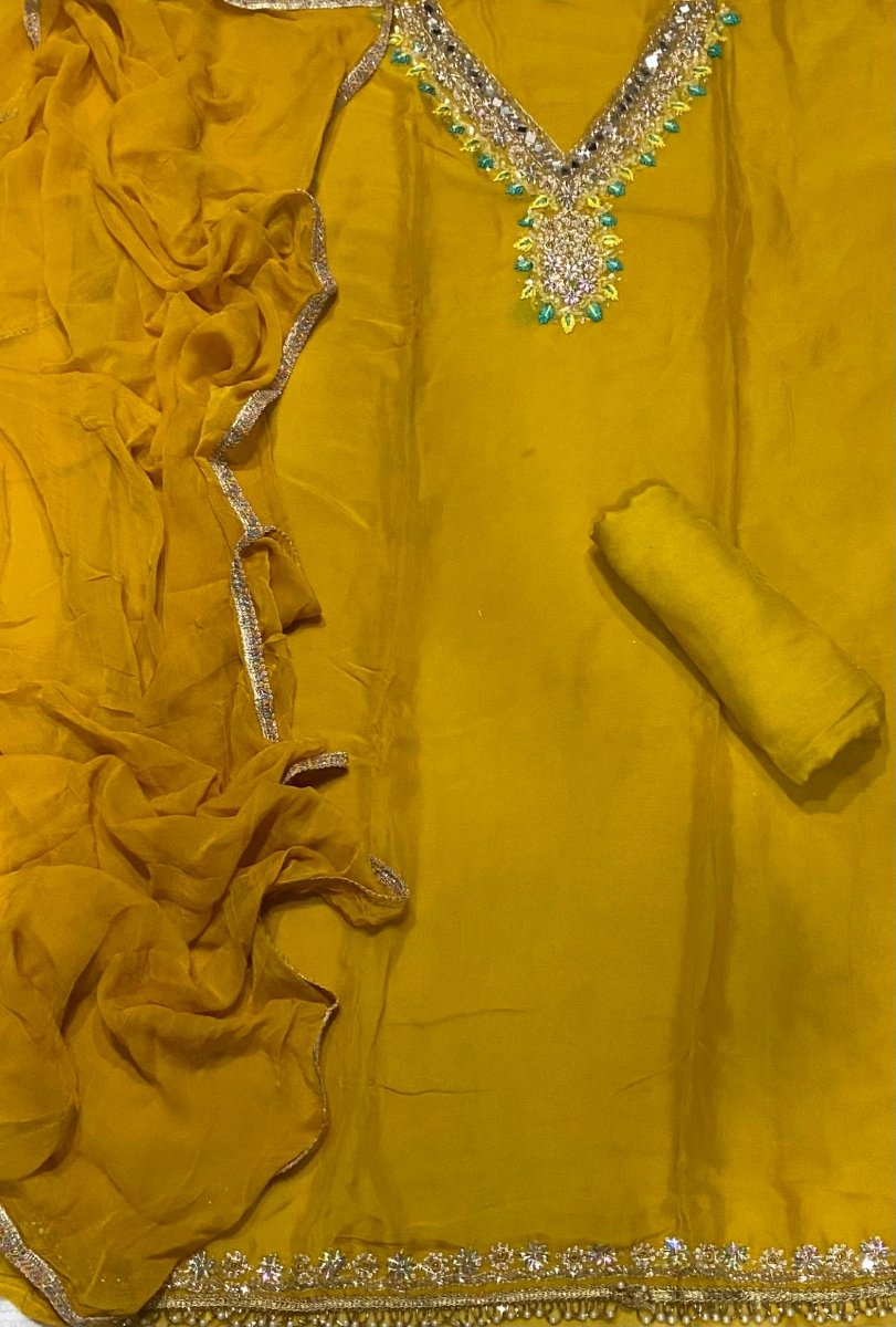 Classy Organza Suit Set with Heavy Real Mirror & Pearl Work - Yanchi