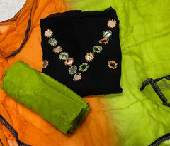 Classy Organza Suit Set with Heavy Real Mirror & Pearl Work - Yanchi