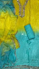 Classy Organza Suit Set with Heavy Real Mirror & Pearl Work - Yanchi