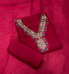 Classy Organza Suit Set with Heavy Real Mirror & Pearl Work - Yanchi