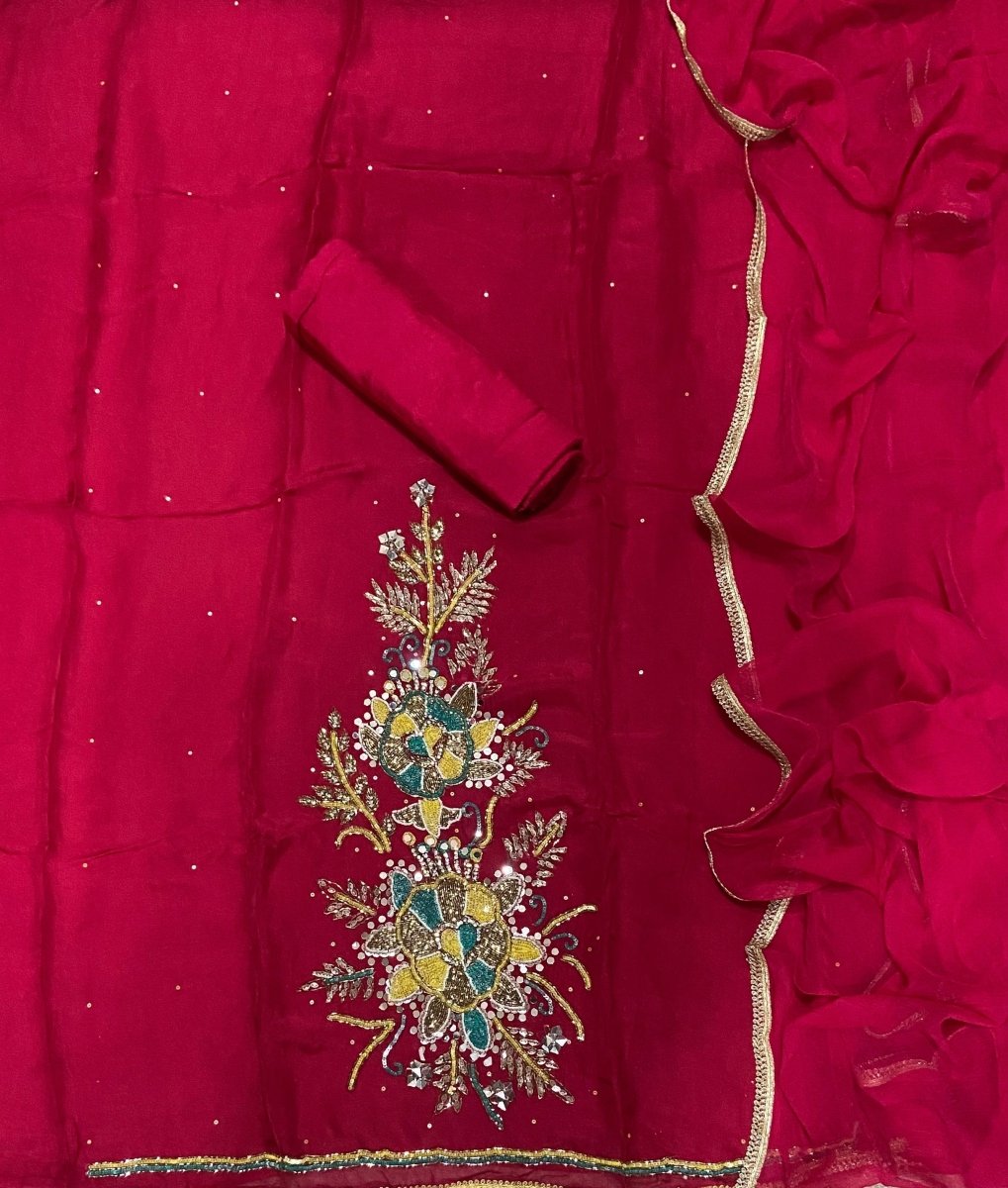 Classy Organza Suit Set with Heavy Real Mirror & Pearl Work - Yanchi