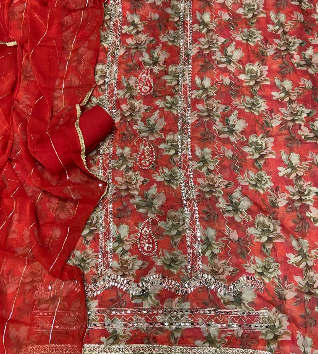 Classy Organza Suit Set with Heavy Real Mirror Work - Yanchi