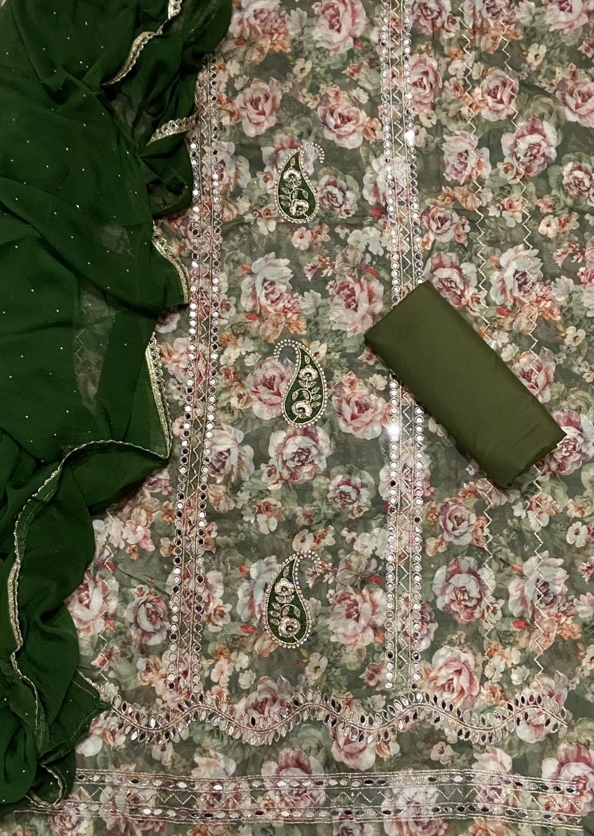 Classy Organza Suit Set with Heavy Real Mirror Work - Yanchi