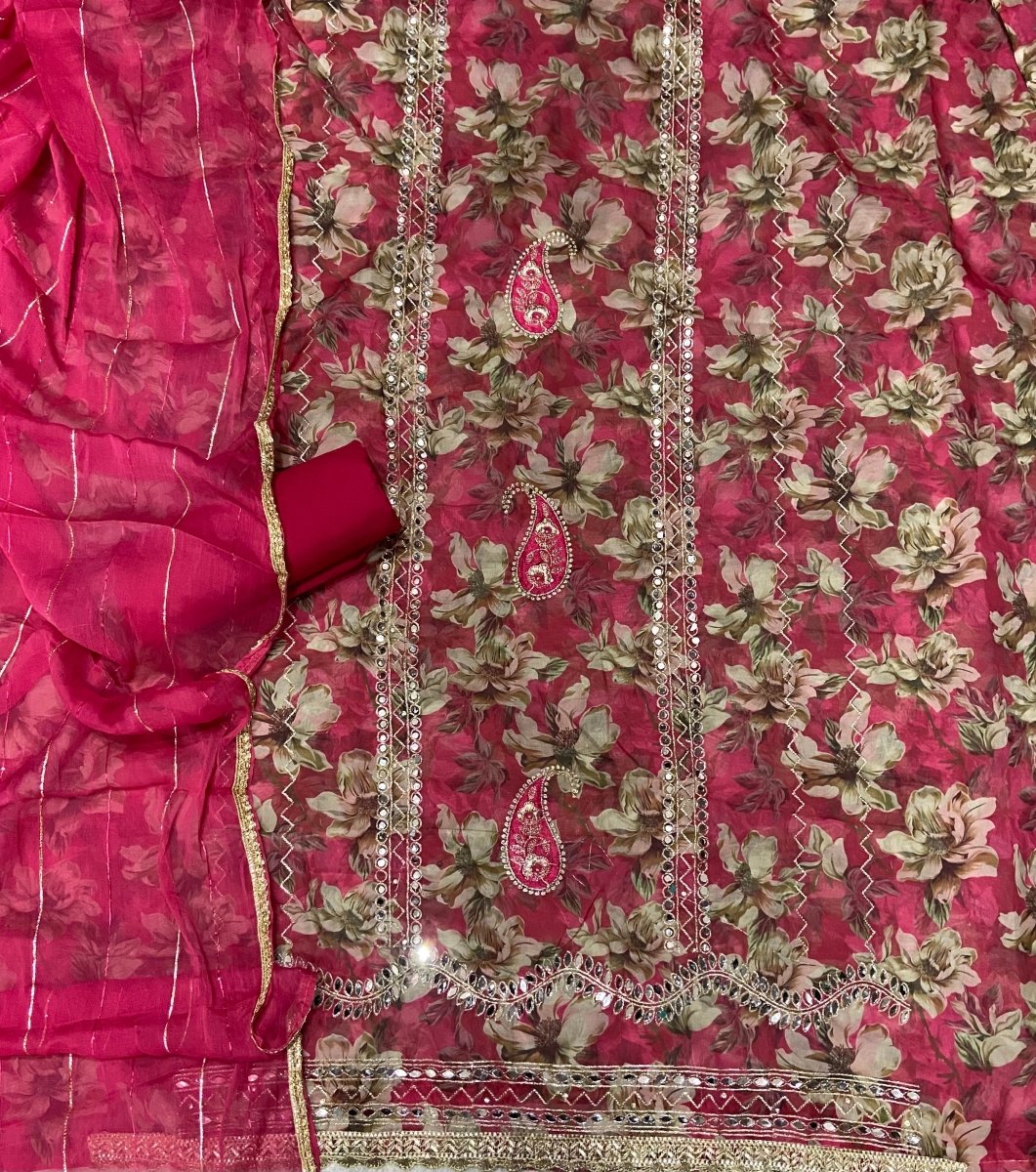 Classy Organza Suit Set with Heavy Real Mirror Work - Yanchi