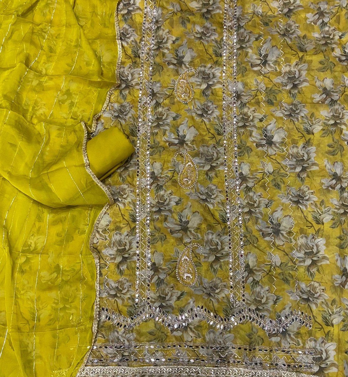 Classy Organza Suit Set with Heavy Real Mirror Work - Yanchi