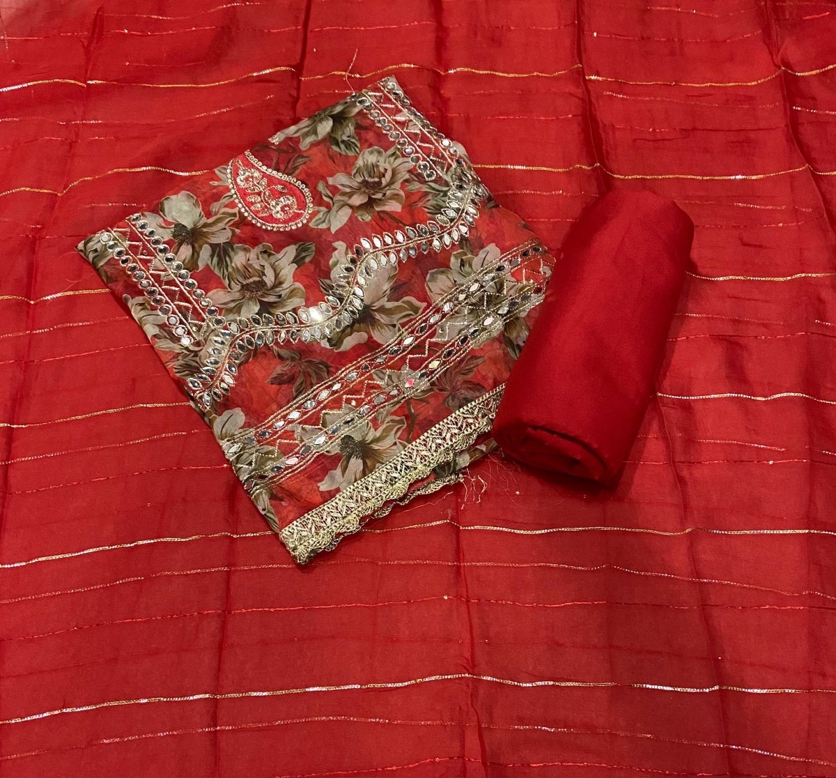 Classy Organza Suit Set with Heavy Real Mirror Work - Yanchi