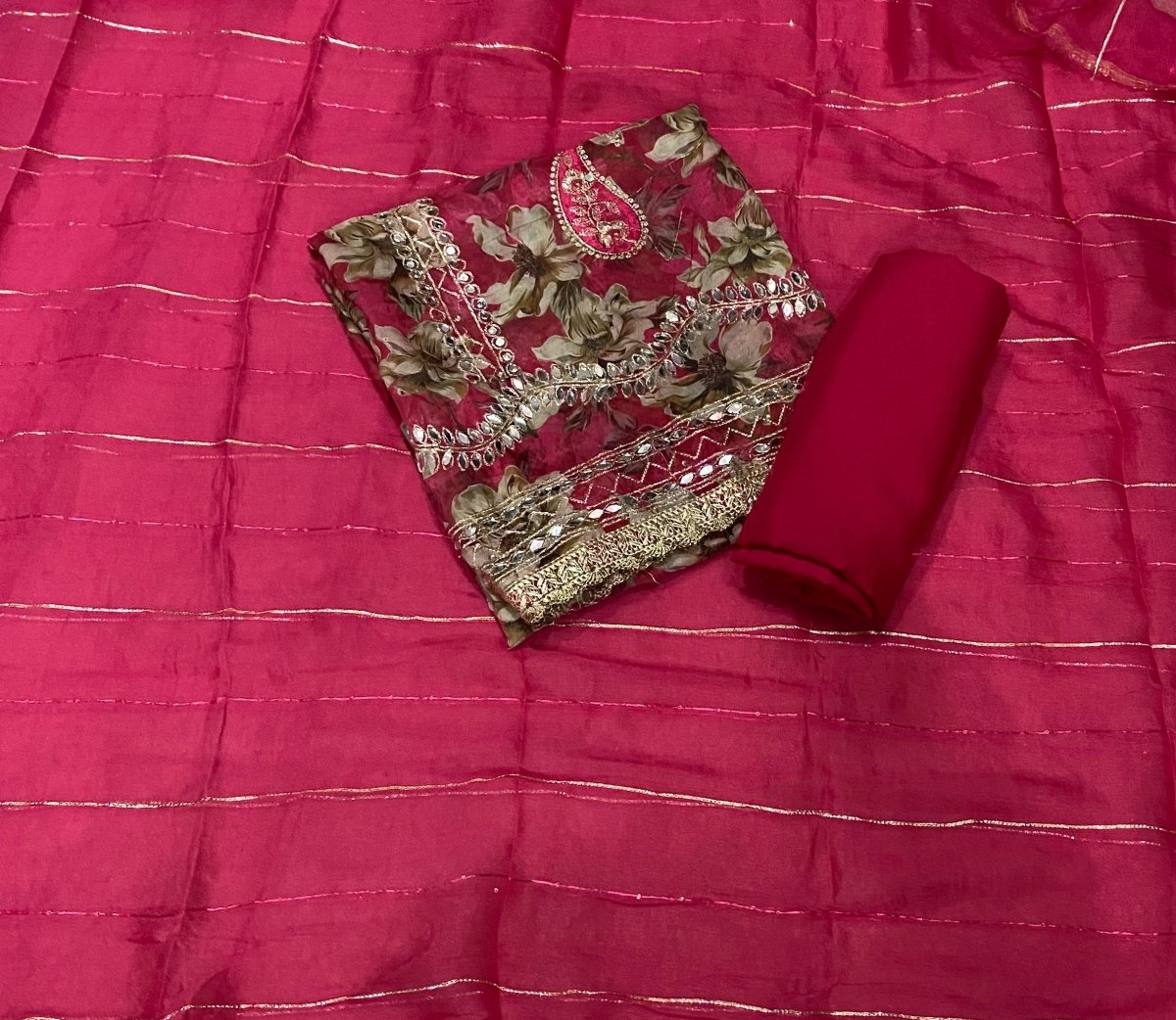 Classy Organza Suit Set with Heavy Real Mirror Work - Yanchi