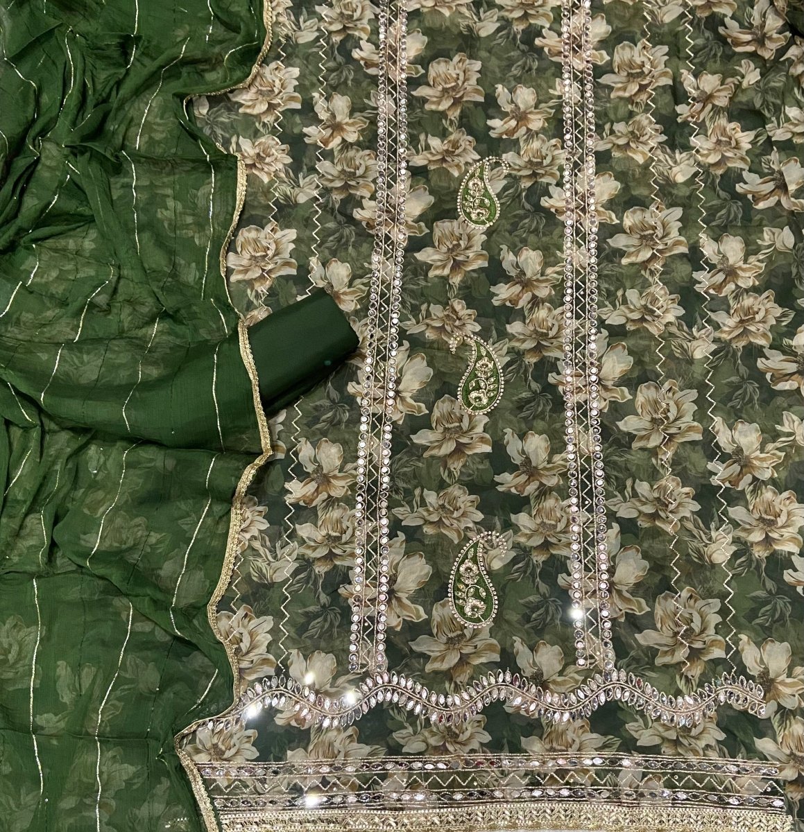 Classy Organza Suit Set with Heavy Real Mirror Work - Yanchi