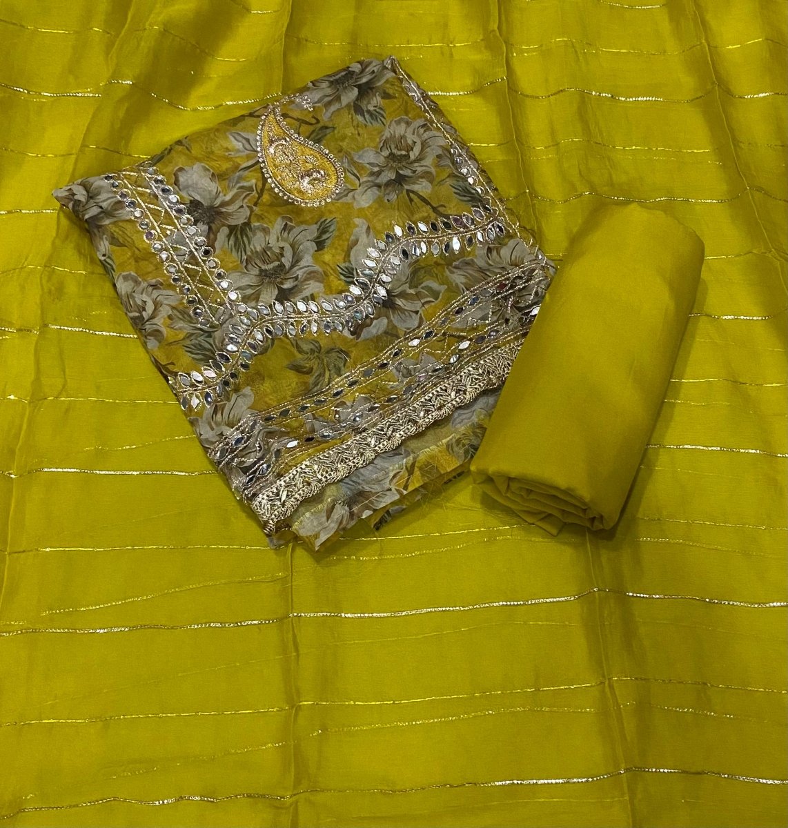 Classy Organza Suit Set with Heavy Real Mirror Work - Yanchi