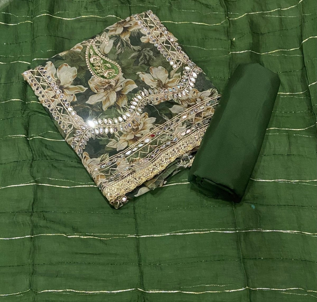 Classy Organza Suit Set with Heavy Real Mirror Work - Yanchi