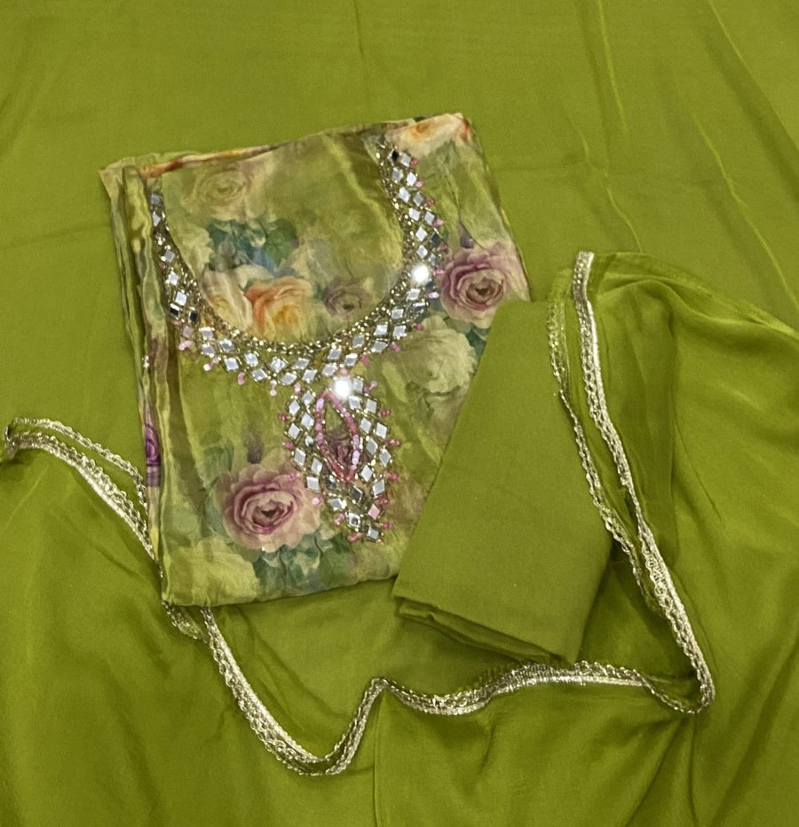 Classy Organza suit set with Mirror Work - Yanchi