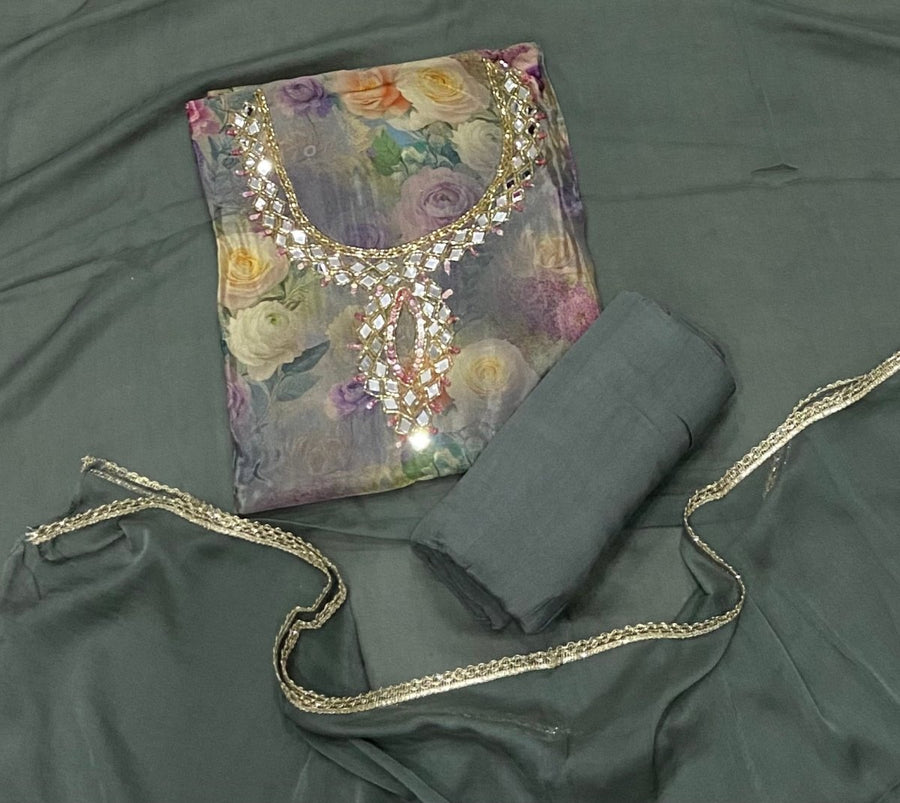 Classy Organza suit set with Mirror Work - Yanchi