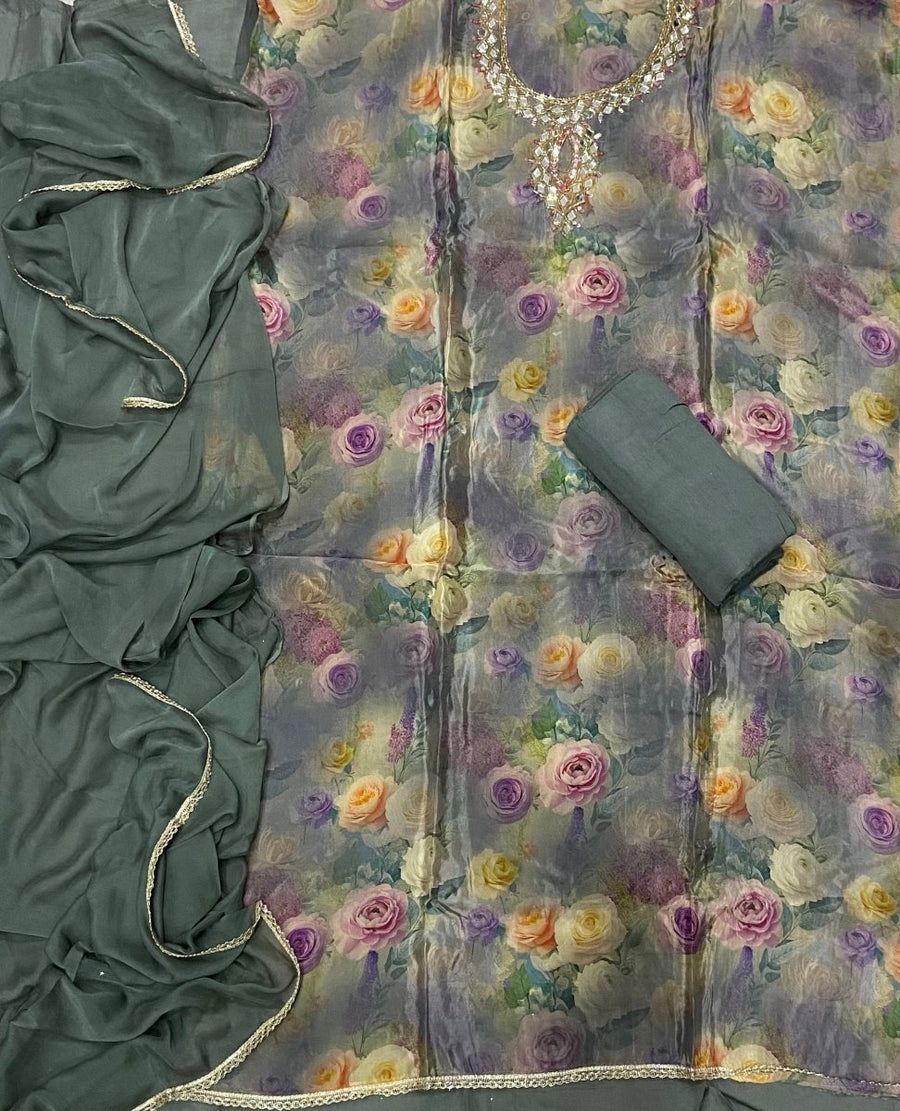 Classy Organza suit set with Mirror Work - Yanchi